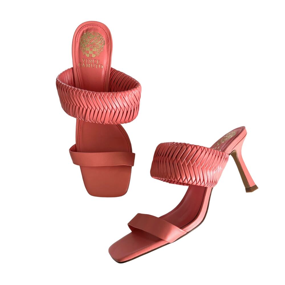 Vince Camuto Emoelee Ultra Coral Woven Strap
Tapered Heel Sandals Size 8